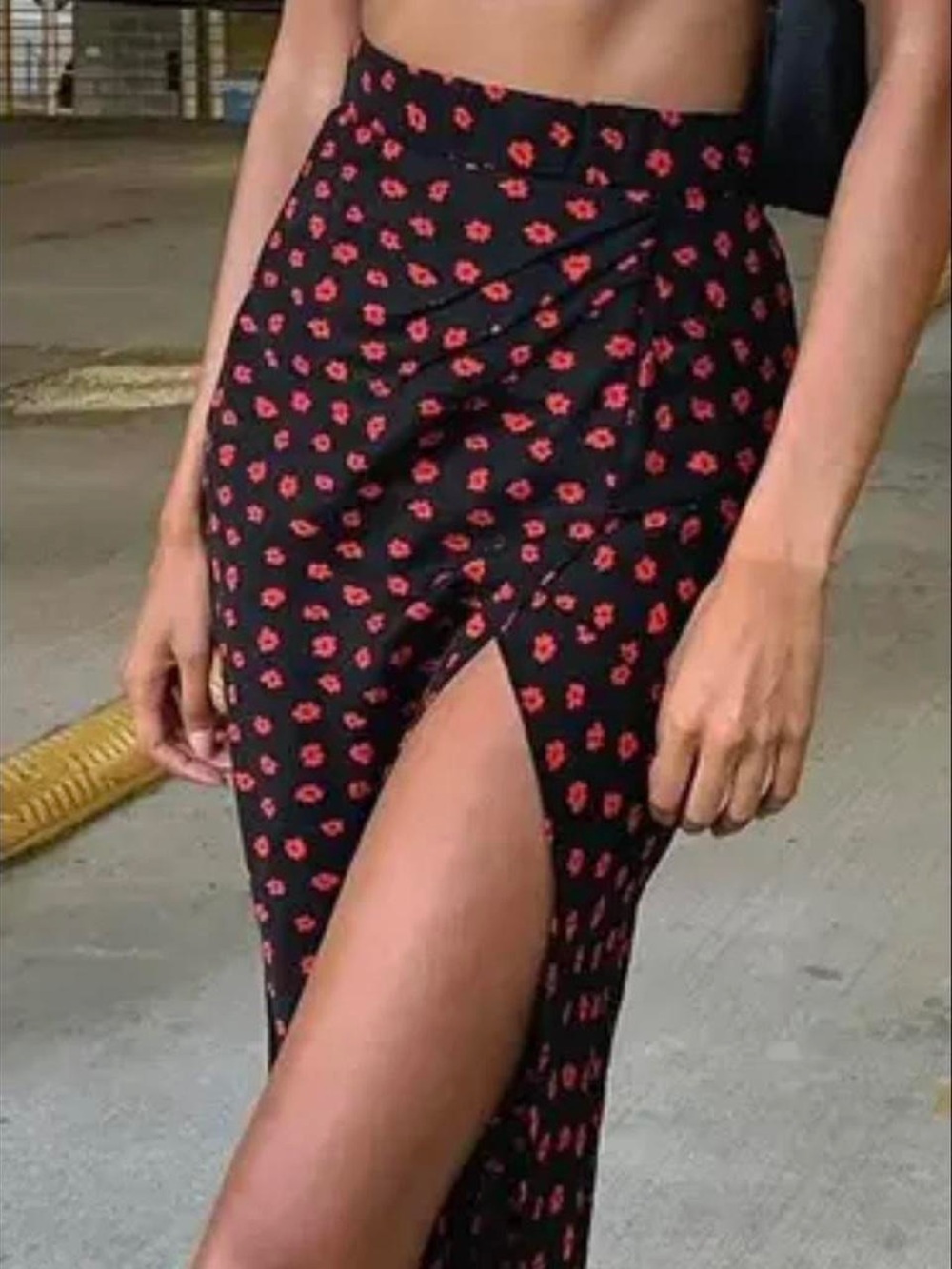 Princess Polly Black Maxi Skirt with Pink Floral Dot Print